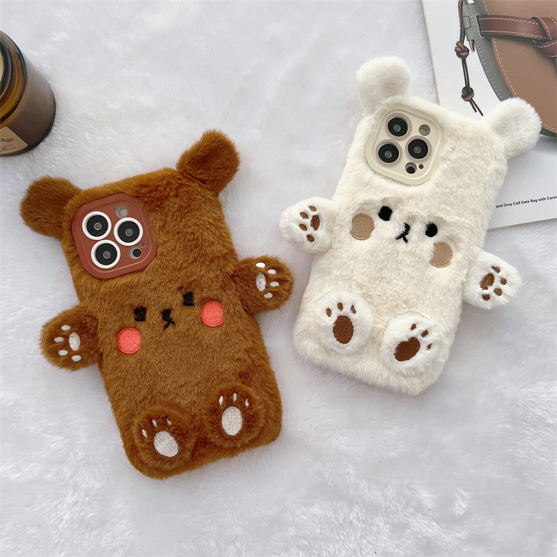 Usb Charger - เคสโทรศัพท์คู่รักลายหมีการ์ตูน 3 มิติ สไตล์เกาหลี ขนปุย สำหรับ