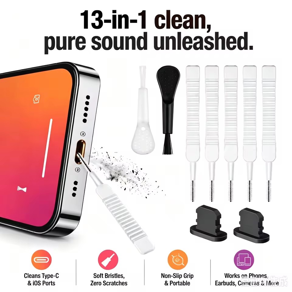 Usb Charger - ชุดทำความสะอาดพอร์ตชาร์จลำโพงโทรศัพท์มือถือ พร้อมจุกปิดกันฝุ่นสำหรับ iPhone 16 15 17