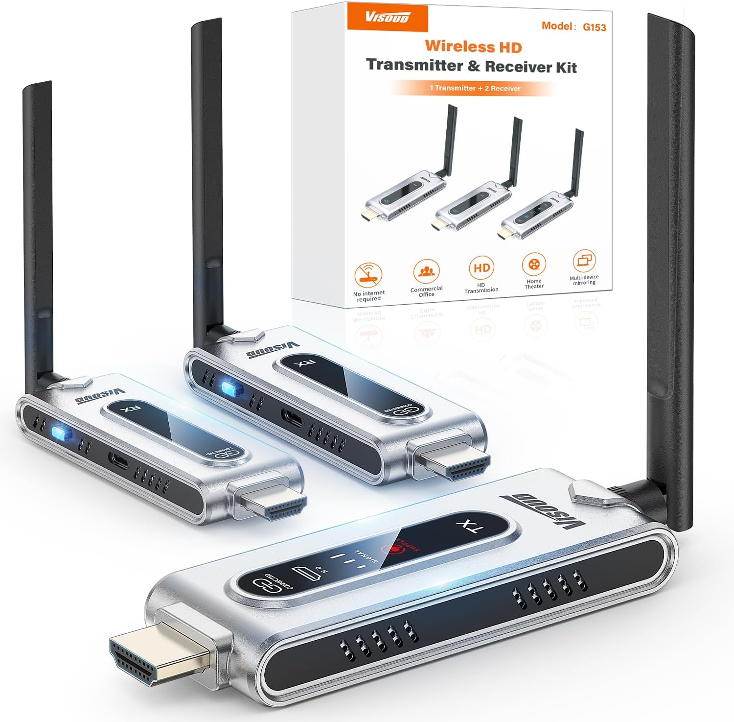 Hdmi Adapter - เครื่องส่งสัญญาณ HDMI ไร้สายและตัวรับสัญญาณ 2 ตัวพร้อมจอแสดงผล LCD,