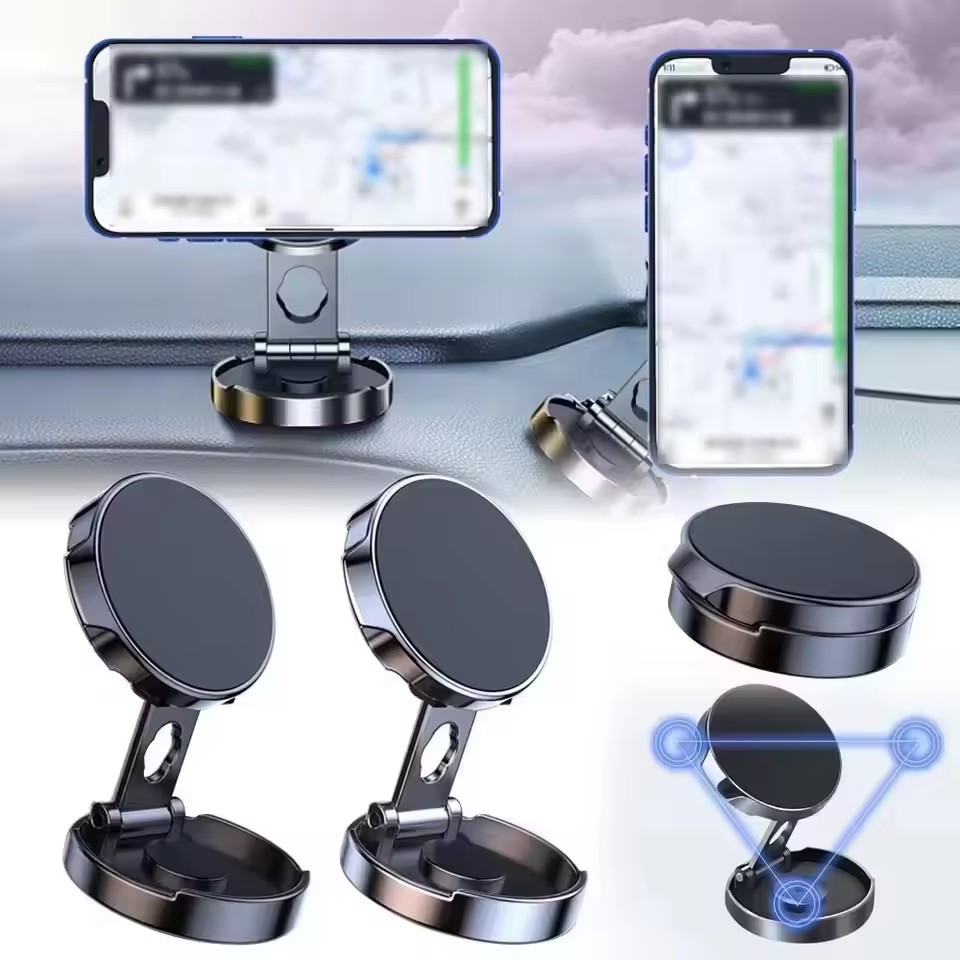Phone Holder - ขาตั้งโทรศัพท์มือถือแม่เหล็กแรงสูง 720 ° ขาตั้งโทรศัพท์แบบพับได้ทรงกลมสำหรับติดตั้งในรถยนต์ รองรับโทรศัพท์ทุกประเภท