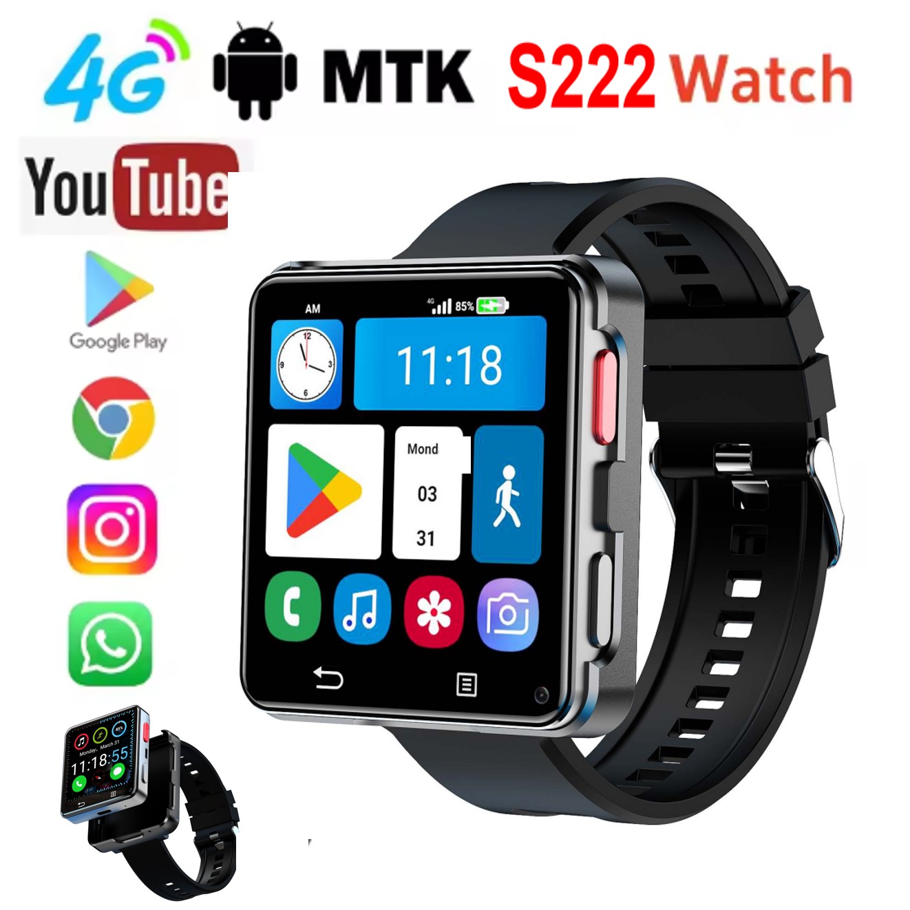 Smart Watch - สมาร์ทวอทช์ S222 รองรับซิมการ์ด 4G หน่วยความจำ RAM