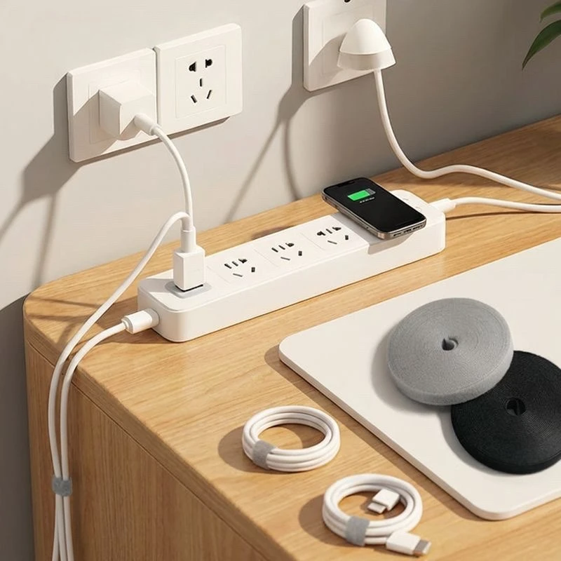 Cable Organizer - อุปกรณ์จัดระเบียบสายเคเบิล เทปตีนตุ๊กแกแบบมีกาวในตัว สายรัดไนลอนตัดได้ตามต้องการ เทปมหัศจรรย์ ที่จัดระเบียบสายไฟ สายหูฟัง
