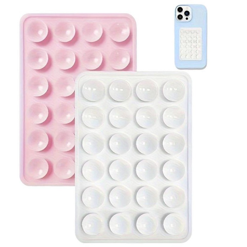 Phone Holder - ที่ยึดติดผนังแบบสุญญากาศอเนกประสงค์ แผ่นซิลิโคนกันลื่นสำหรับวางโทรศัพท์มือถือ รูปทรงสี่เหลี่ยม แบบด้านเดียว ติดด้วยสติกเกอร์ด้านหลัง