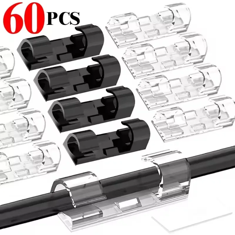 Cable Organizer - ที่หนีบสายเคเบิลแบบมีกาวในตัว สำหรับจัดระเบียบสายไฟ ที่ยึดสายไฟ ตัวจัดการสายเคเบิลแบบยึดติด ที่หนีบสายไฟสำหรับบ้าน สำนักงาน